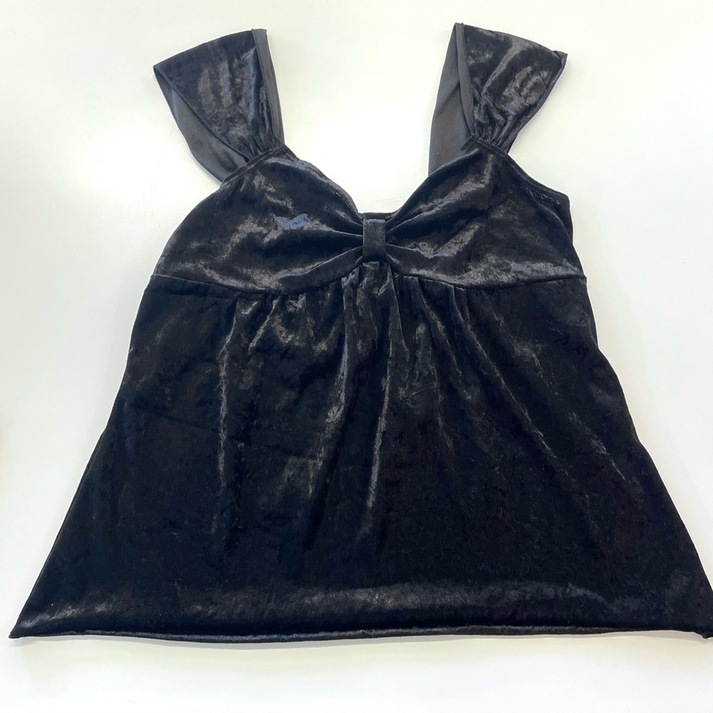 Y2K Babydoll Cocomo Black Velour Empire Waist Tank Top Witchy Whimsygoth XL‎